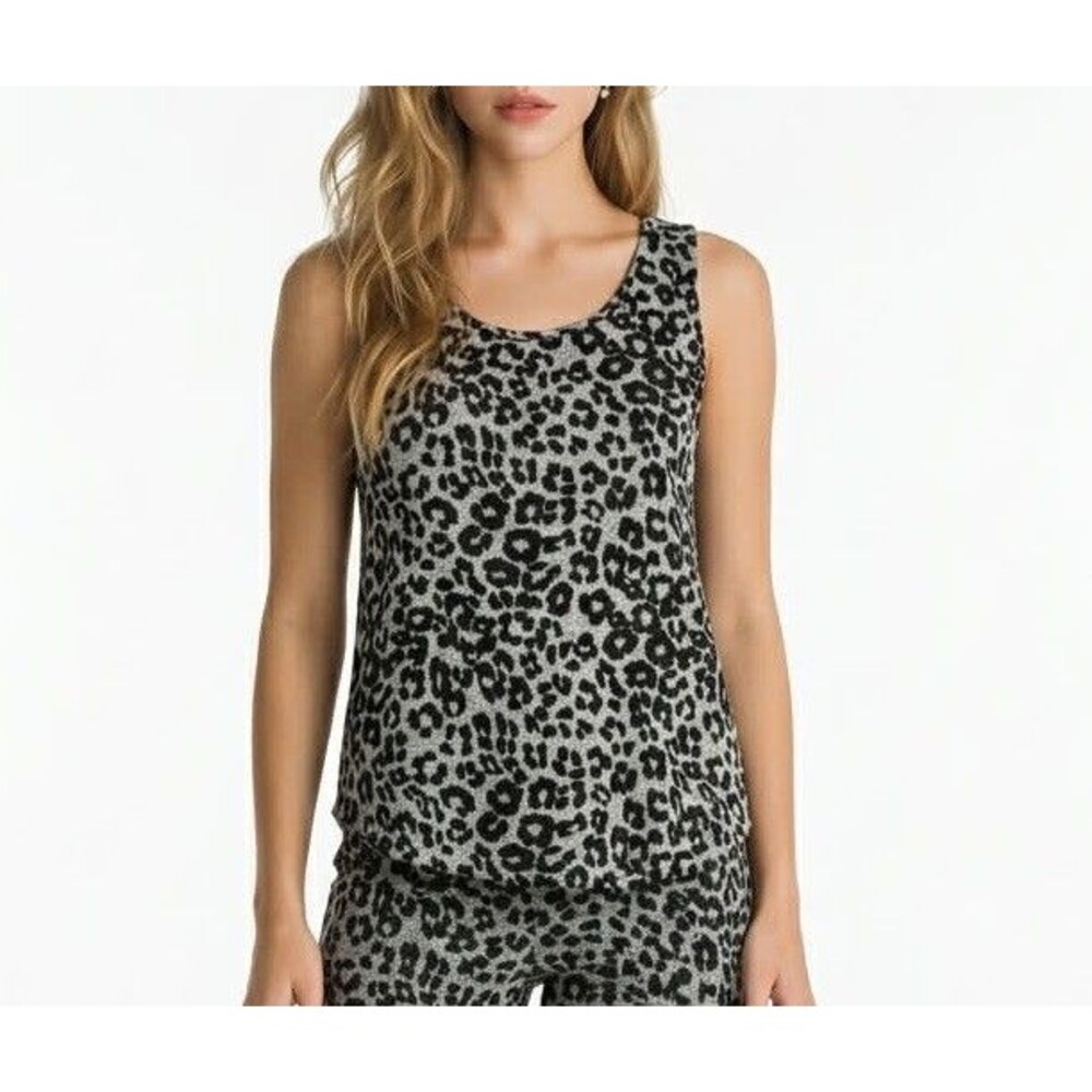 New York & Company Women’s Tank Top 2XL Knit Grey Leopard Animal Print